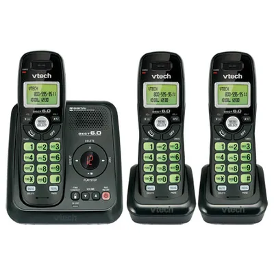 VTech DECT 6.0 3-Handset Cordless Phone With Answering Machine (CS6124-31)