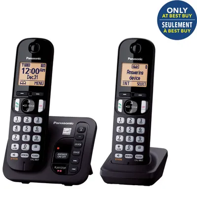 Panasonic 2-Handset DECT 6.0 Cordless Phone With Answering Machine (KXTGC222B) - Only at Best Buy