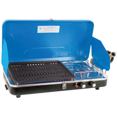 World Famous Propane Camping Stove with Grill - 10,000 BTU - Blue