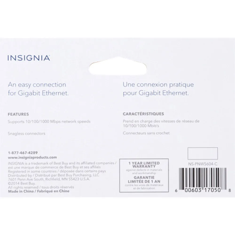 Insignia 1.2m (4 ft.) Cat6 Ethernet Cable - Grey - Only at Best Buy
