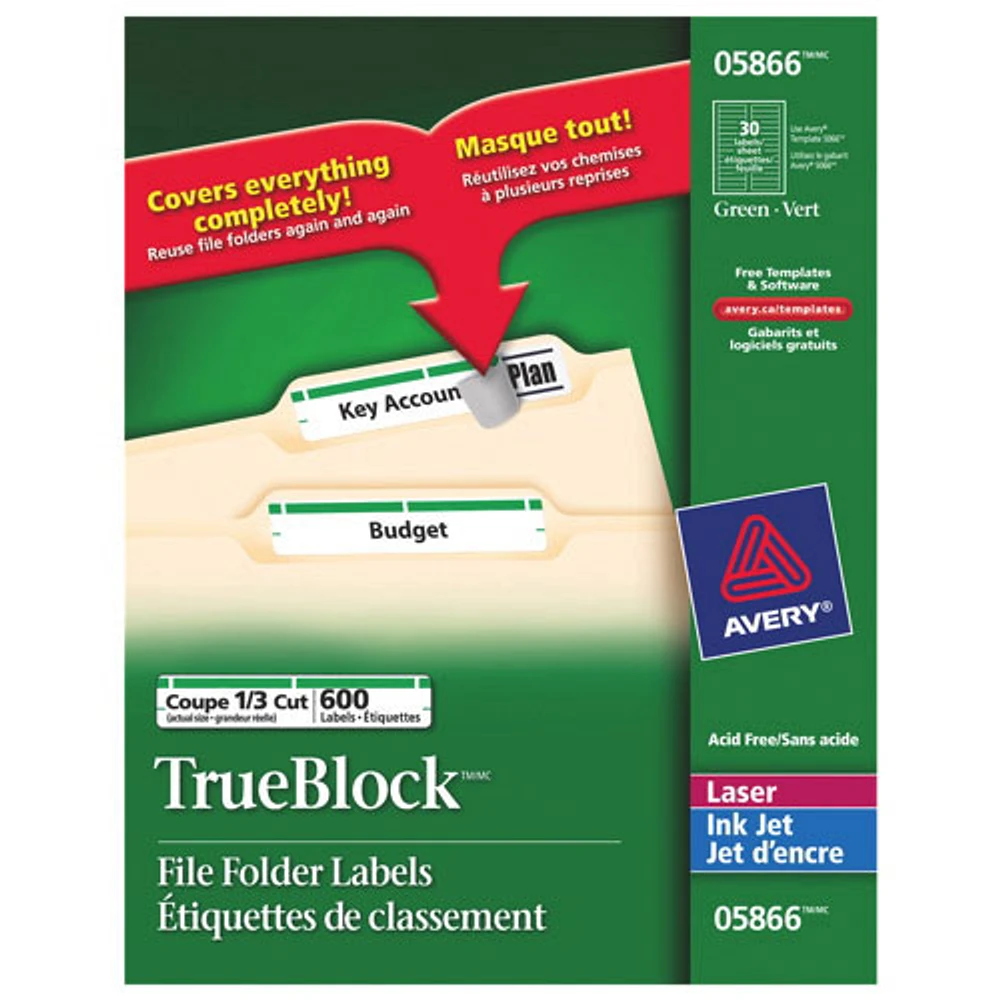 Avery Filing Labels (AVE05866) - 600 Pack - Green