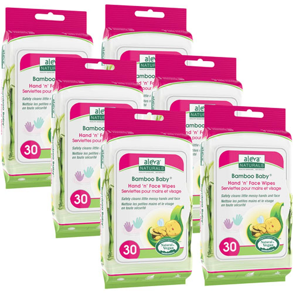 Lingettes Bamboo Baby pour mains et visage d'Aleva Naturals - Paquet économique - 180 lingettes