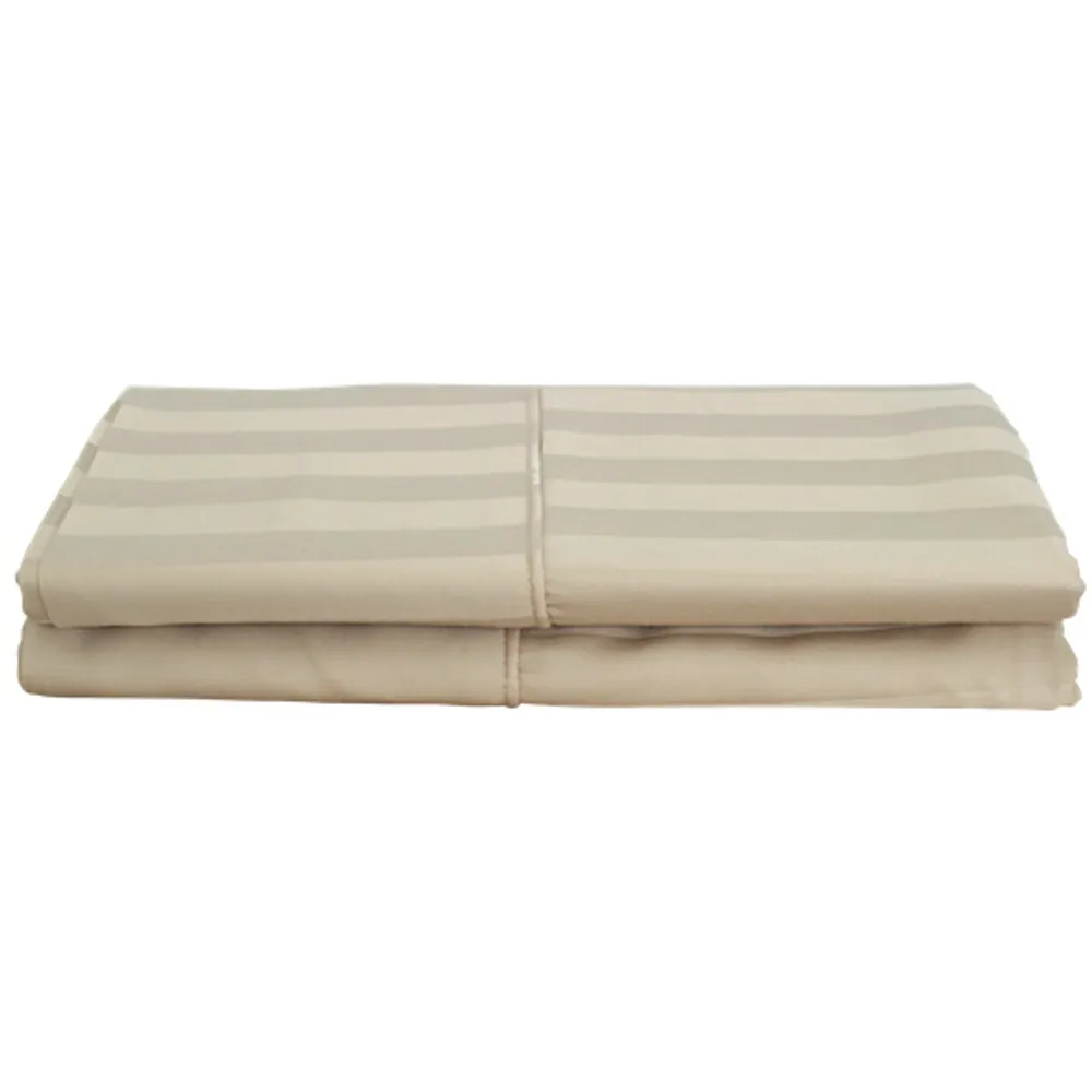 Maholi Damask Stripe Collection 310 Thread Count Pillow Case - 2 Pack - Queen - Taupe