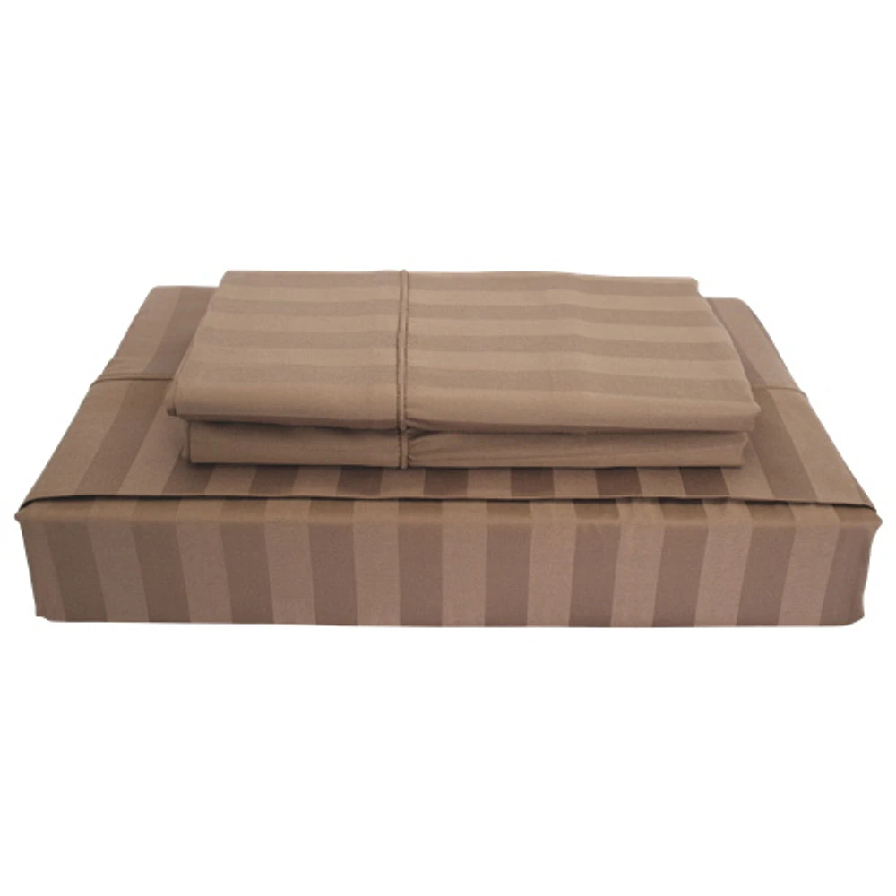Literie en rayonne de bambou contexture 310 Damask Stripe de Maholi - TG lit - Vison (LB-001SSKM)