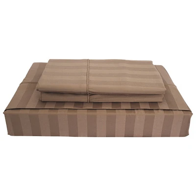 Literie en rayonne de bambou contexture 310 Damask Stripe de Maholi - TG lit - Vison (LB-001SSKM)