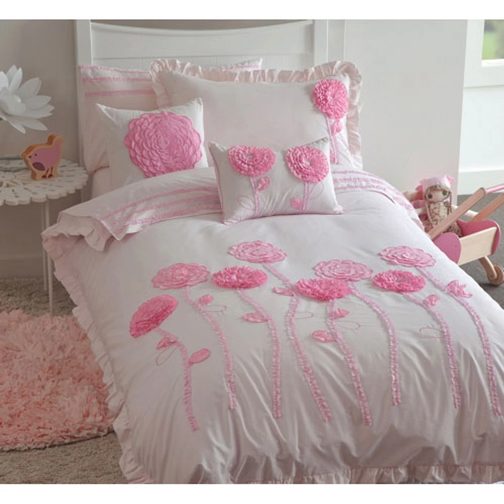 Ensemble housse douillette coton/polyester contexture 200 Floret Pink de Maholi - Lit simple - Rose