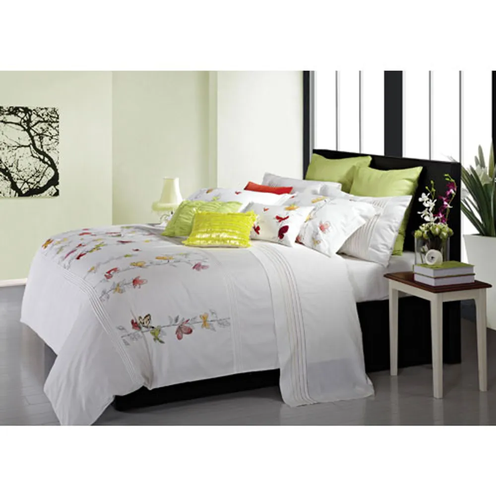 Maholi Spring Meadow Collection 200 Thread Count Cotton Percale Duvet Cover Set - Queen - White