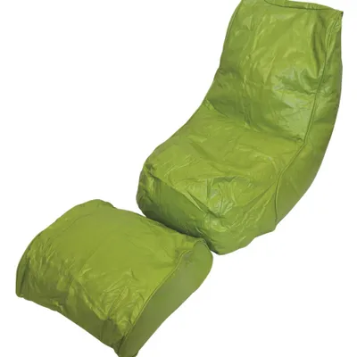 Modern Vinyl Bean Bag Lounger with Foot Rest - Green