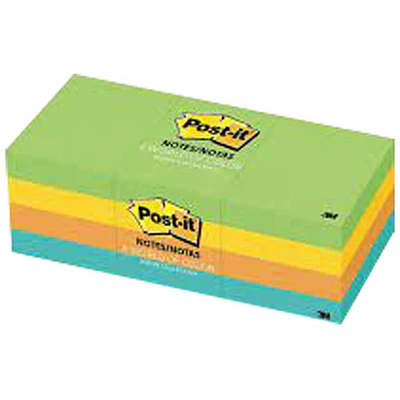 Bloc de 100 feuillets Post-it (MMM653AU) - Paquet de 12 - Couleurs assorties