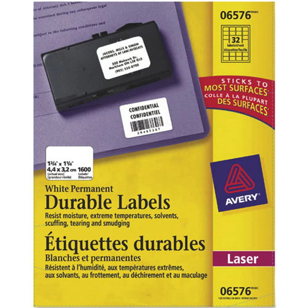 Étiquettes laser permanentes d'Avery - Paquet de 1600