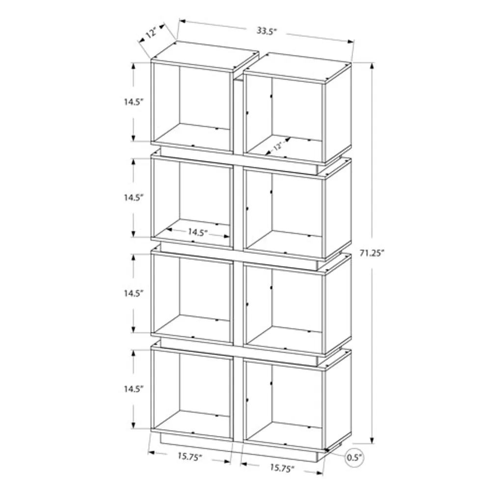 Monarch Art Deco 8-Shelf Bookcase - White/Grey