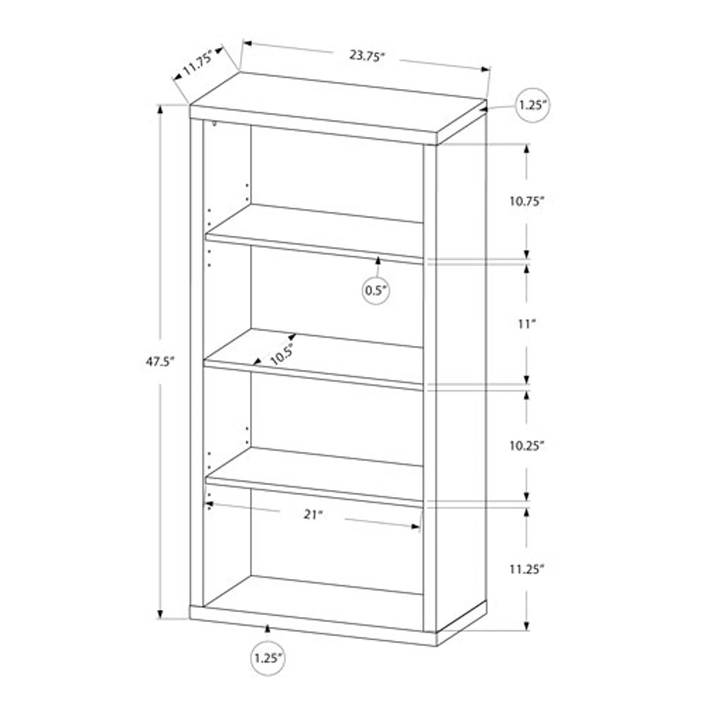 Bibliothèque de 48 po à 4 tablettes