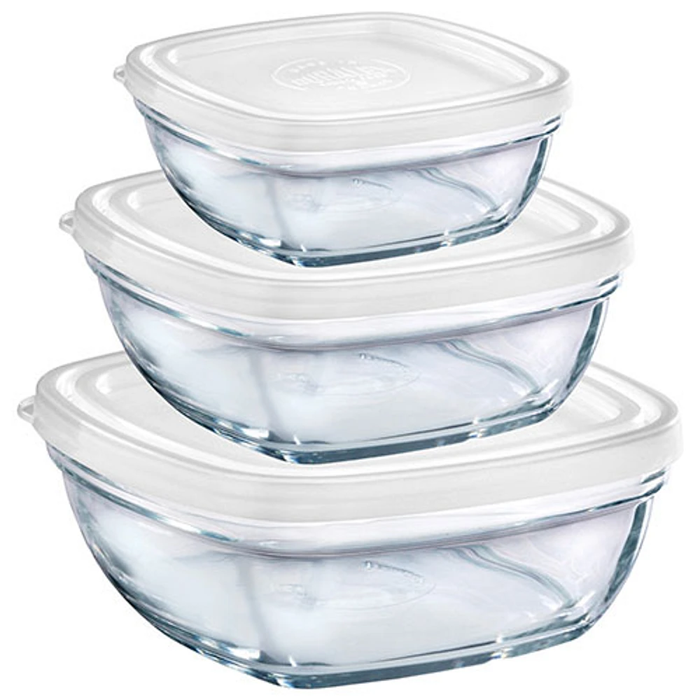 Duralex Lys Stackable Bowl with White Lid - Set of 3 - Clear/ White