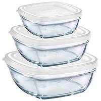 Duralex Lys Stackable Bowl with White Lid - Set of 3 - Clear/ White