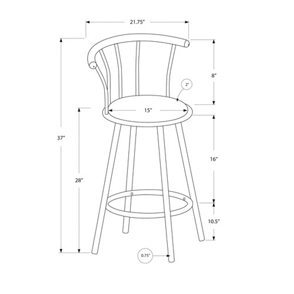 Modern Bar Height Barstool - Set of 2 - Black