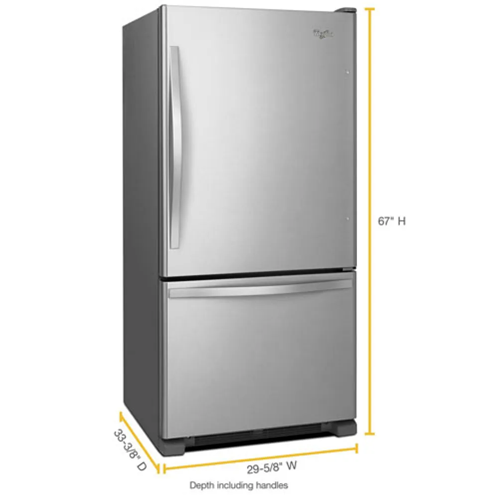 Whirlpool 30" 18.7 Cu. Ft. Bottom Freezer Refrigerator with LED Lighting