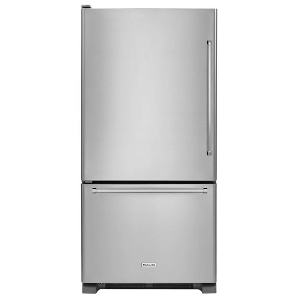 KitchenAid 33" 22.1 Cu. Ft. Bottom Mount Refrigerator with LED Lighting (KRBL102ESS)-Stainless Steel