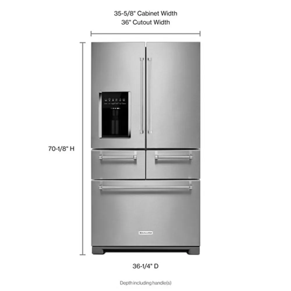 KitchenAid 36" 25.8 Cu. Ft. French Door Refrigerator with Ice & Water Dispenser - Stainless Steel