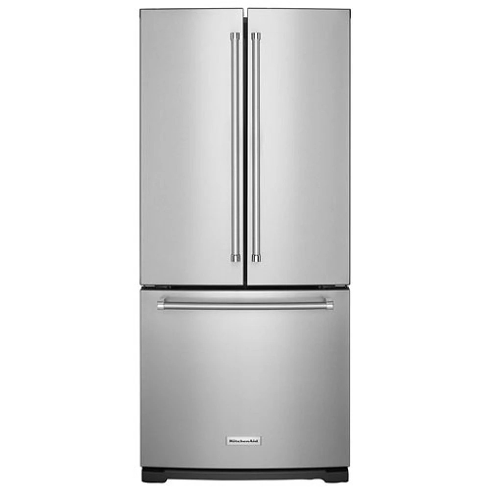 Réfrigérateur à deux portes 19,7 pi3 30 po, distributeur de glaçons et d'eau de KitchenAid - Inox