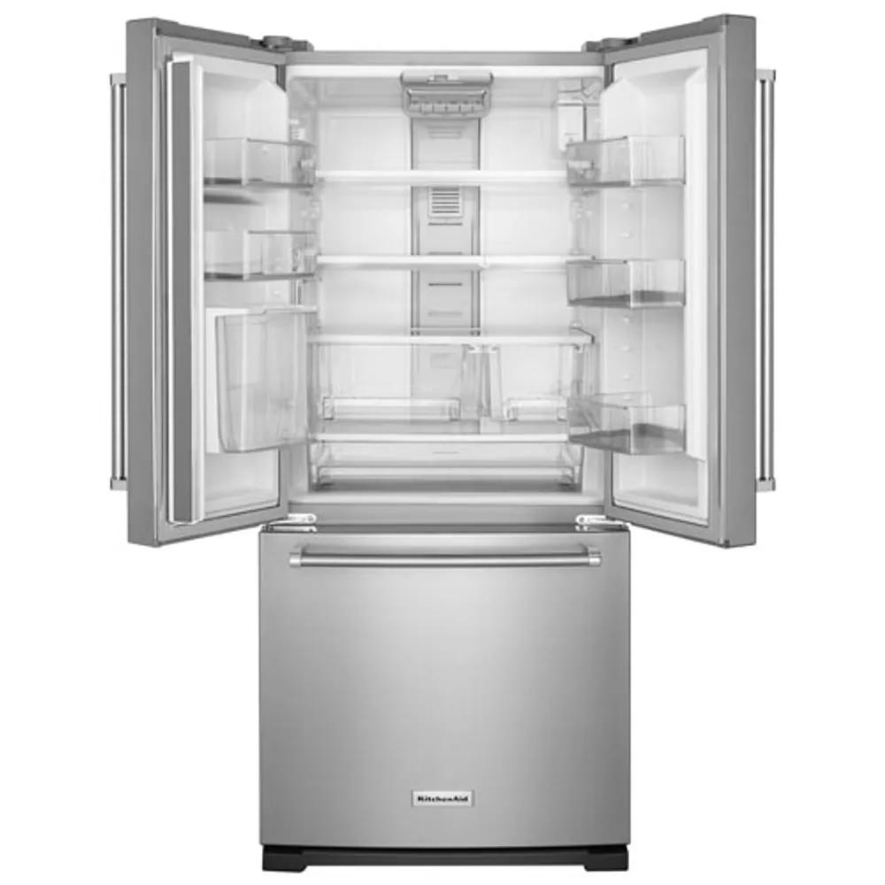 Réfrigérateur à deux portes 19,7 pi3 30 po, distributeur de glaçons et d'eau de KitchenAid - Inox