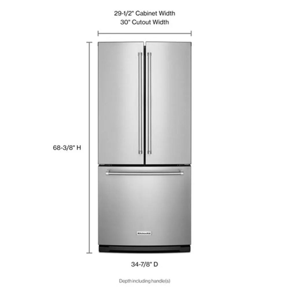 KitchenAid 30" 19.7 Cu. Ft. French Door Refrigerator with Water Dispenser - Stainless Steel