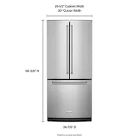 KitchenAid 30" 19.7 Cu. Ft. French Door Refrigerator with Water Dispenser - Stainless Steel