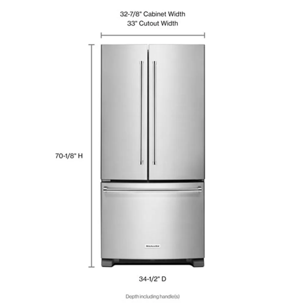 KitchenAid 33" 22.1 Cu. Ft. French Door Refrigerator with Internal Water Dispenser - Stainless Steel
