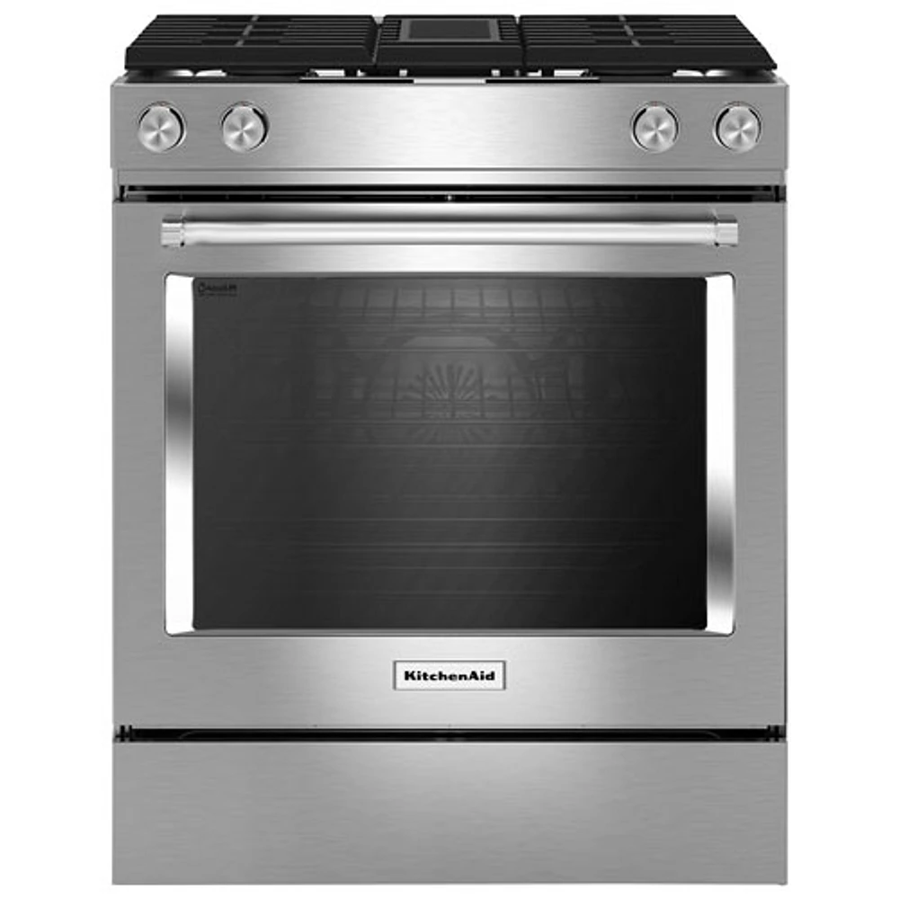 KitchenAid 30" 6.4 Cu. Ft. True Convection Slide-In Dual Fuel Downdraft Range (KSDG950ESS) - Stainless