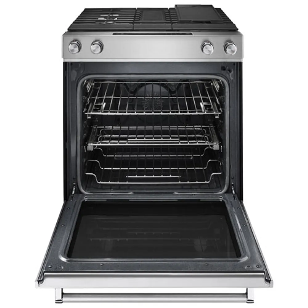 KitchenAid 30" 6.4 Cu. Ft. True Convection Slide-In Dual Fuel Downdraft Range (KSDG950ESS) - Stainless