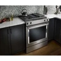 KitchenAid 30" 6.4 Cu. Ft. True Convection Slide-In Dual Fuel Downdraft Range (KSDG950ESS) - Stainless