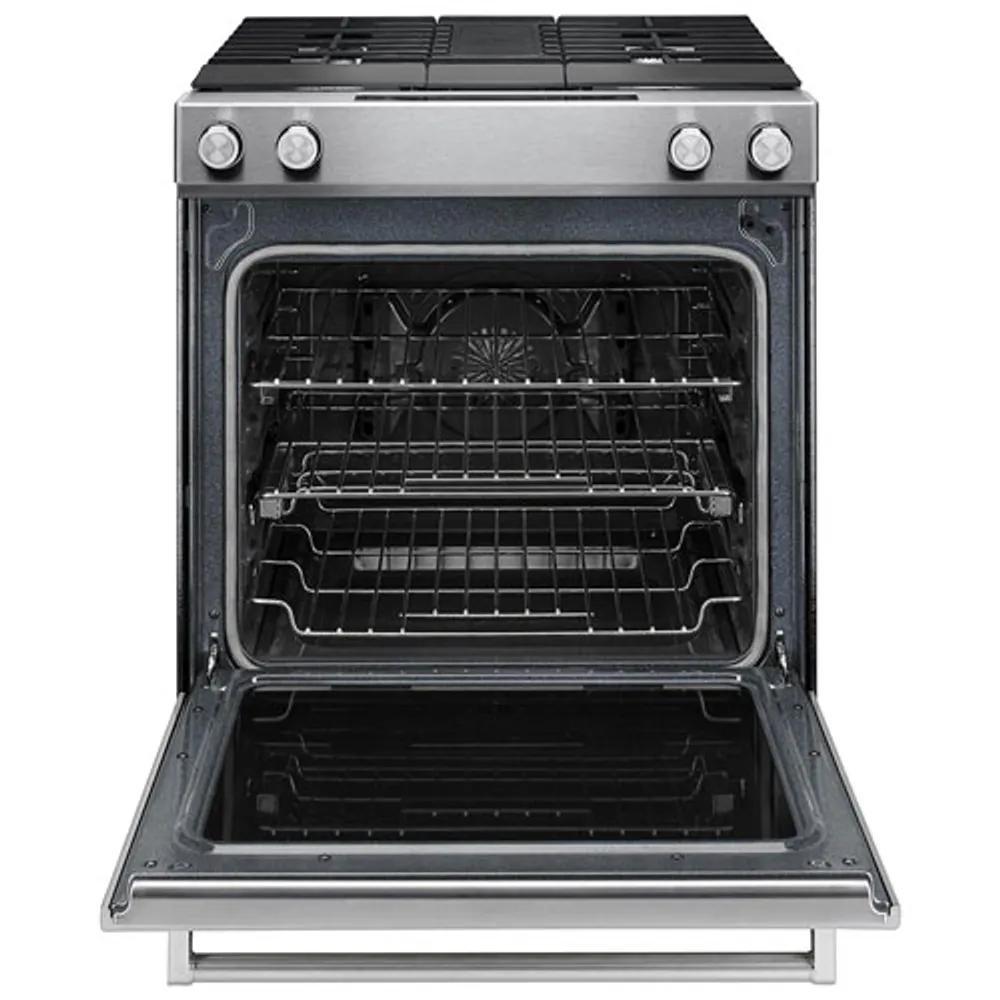 KitchenAid 30" 6.4 Cu. Ft. True Convection Slide-In Dual Fuel Downdraft Range (KSDG950ESS) - Stainless