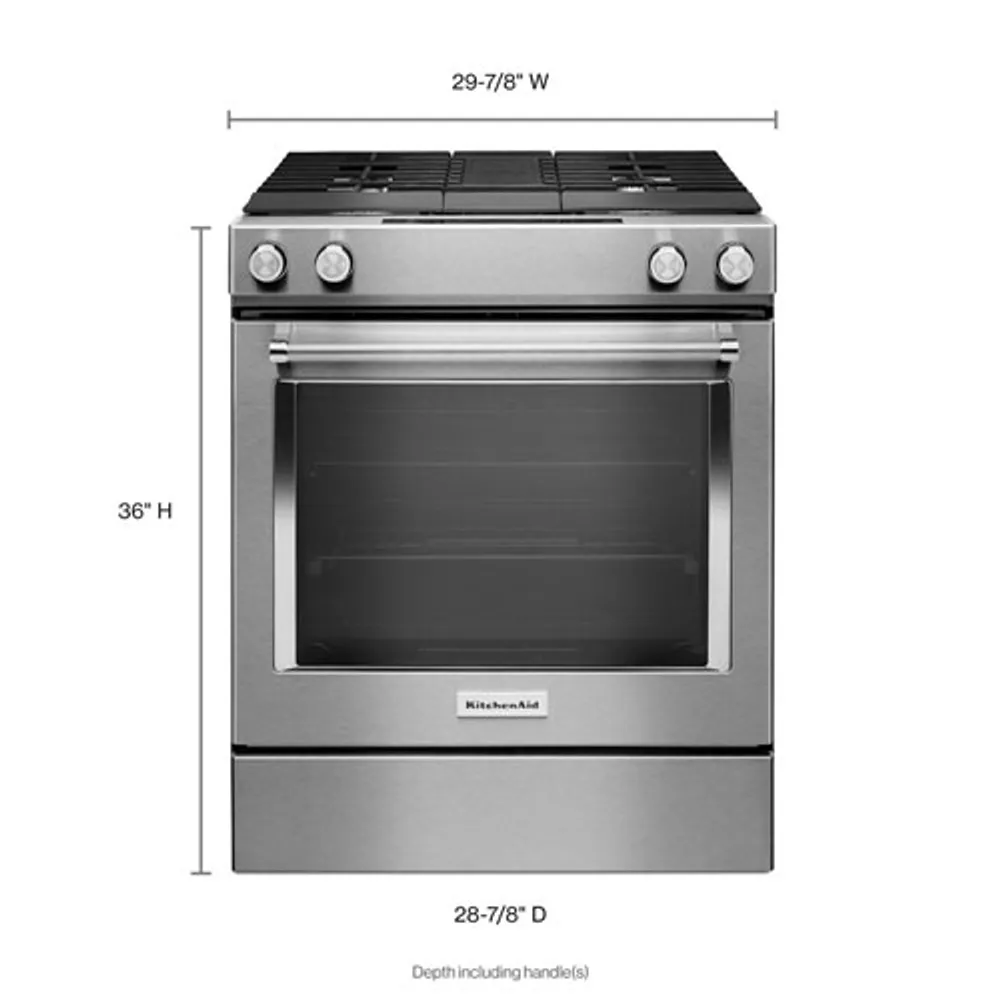 KitchenAid 30" 6.4 Cu. Ft. True Convection Slide-In Dual Fuel Downdraft Range (KSDG950ESS) - Stainless