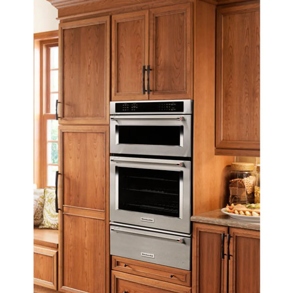 KitchenAid 30" 5.0 Cu. Ft./1.4 Cu. Ft. Self-Clean Convection Electric Combination Wall Oven - Stainless Steel