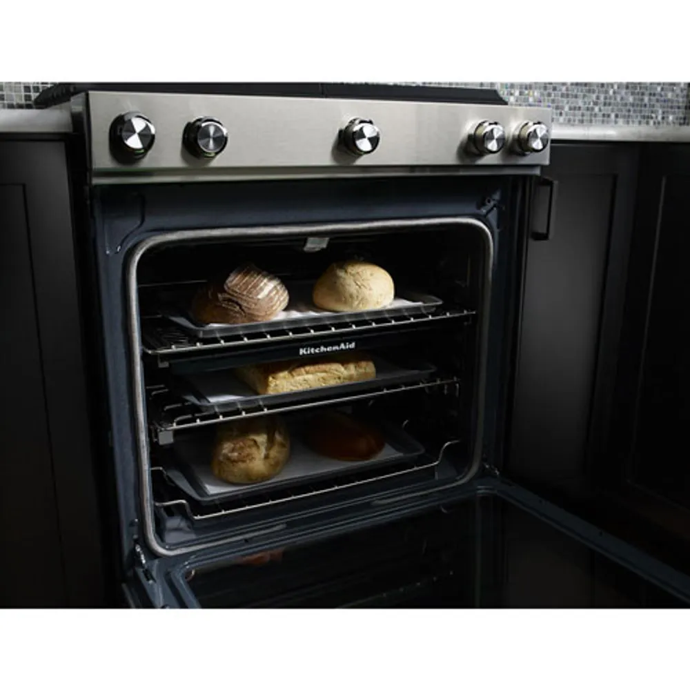 KitchenAid 30" 6.5 Cu. Ft. True Convection 5-Burner Slide-In Gas Range (KSGB900ESS) - Stainless Steel