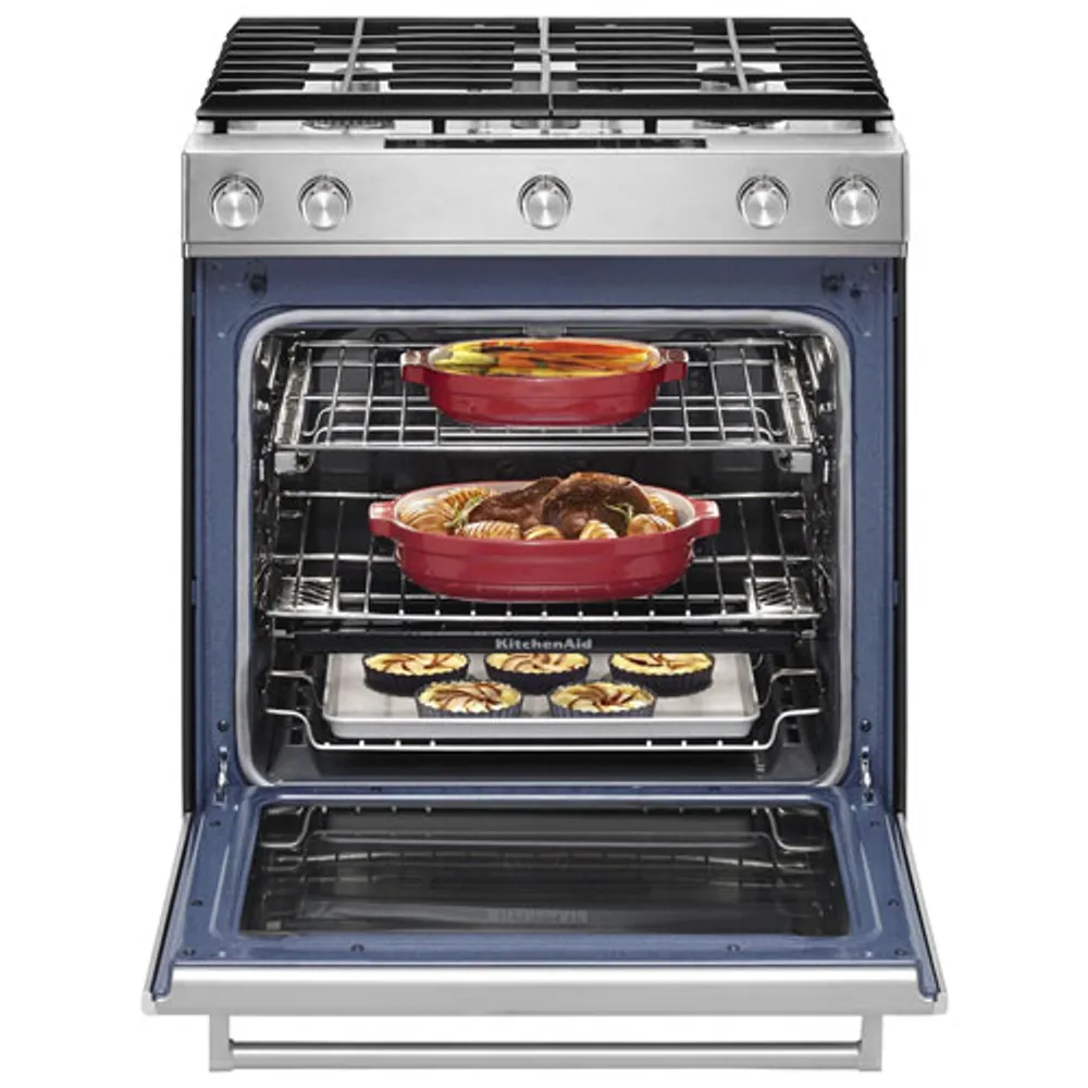 KitchenAid 30" 6.5 Cu. Ft. True Convection 5-Burner Slide-In Gas Range (KSGB900ESS) - Stainless Steel