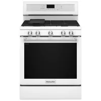 KitchenAid 30" 5.8 Cu. Ft. True Convection 5-Burner Freestanding Gas Range (KFGG500EWH) - White