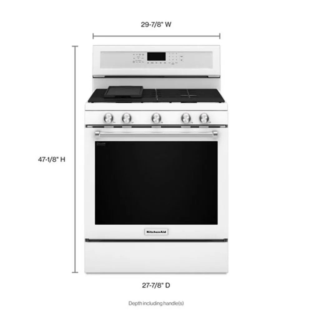 KitchenAid 30" 5.8 Cu. Ft. True Convection 5-Burner Freestanding Gas Range (KFGG500EWH) - White