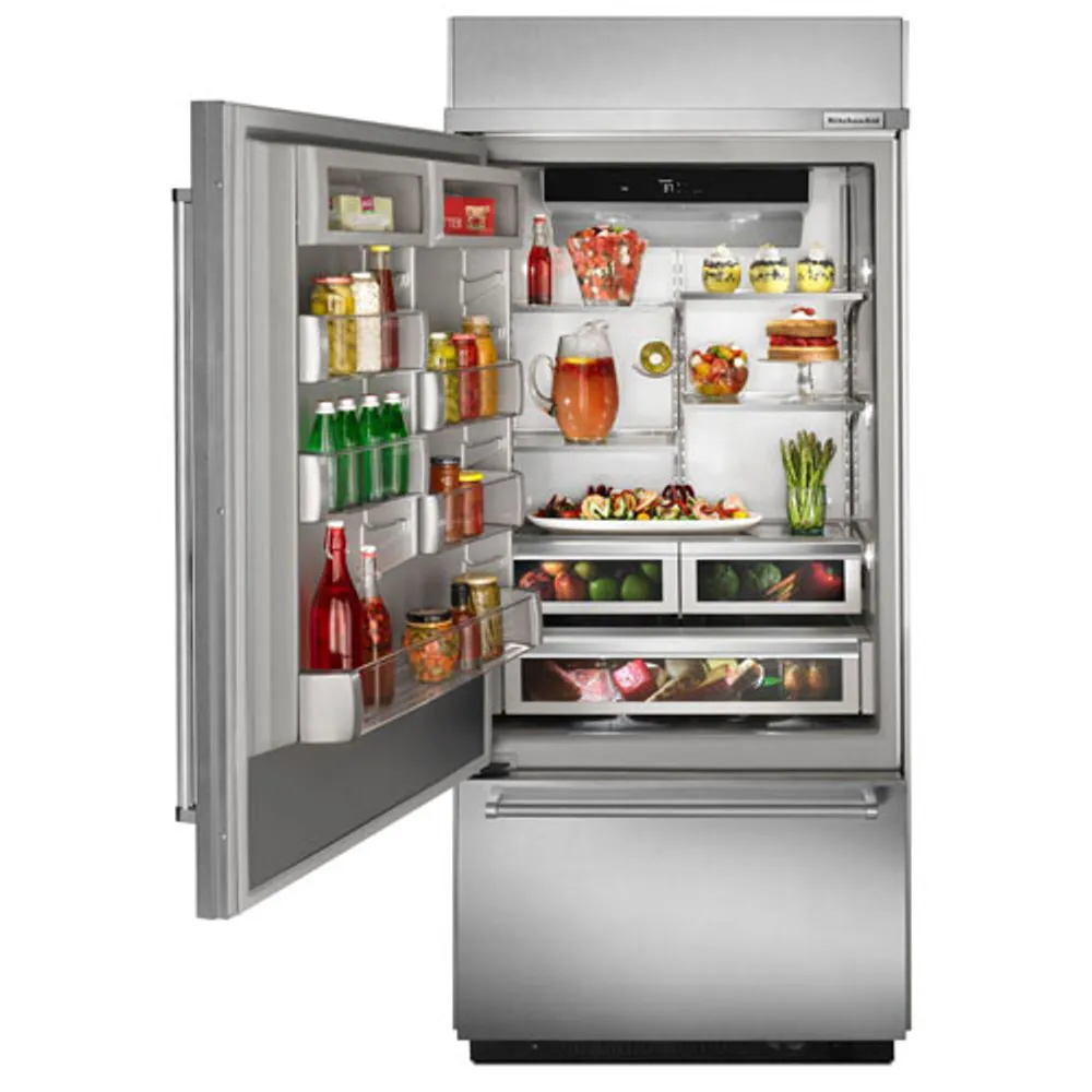 KitchenAid 36" 20.9 Cu. Ft. Built-In Bottom Mount Refrigerator with LED Lighting (KBBL306ESS) - Stainless Steel