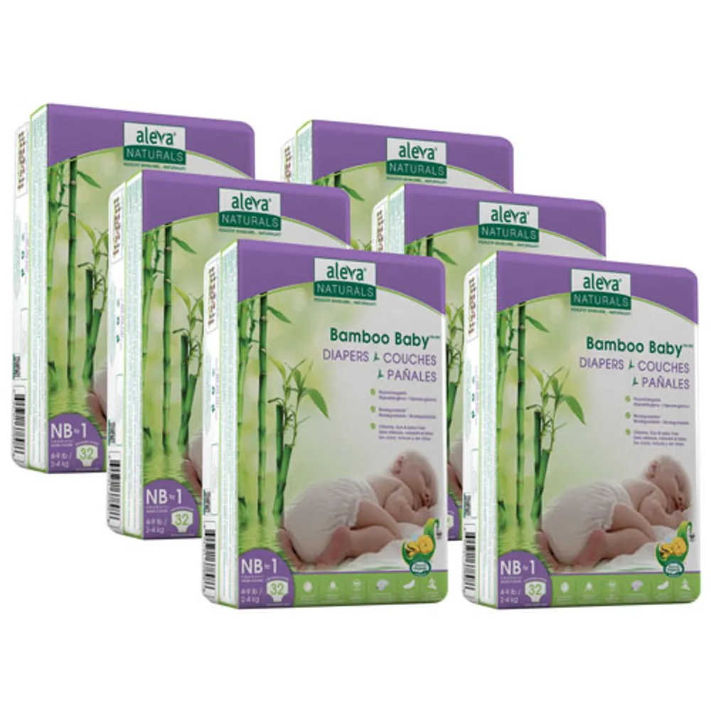 Aleva Naturals Bamboo Baby Diapers - Size 1 (Newborn) - 192 Pack