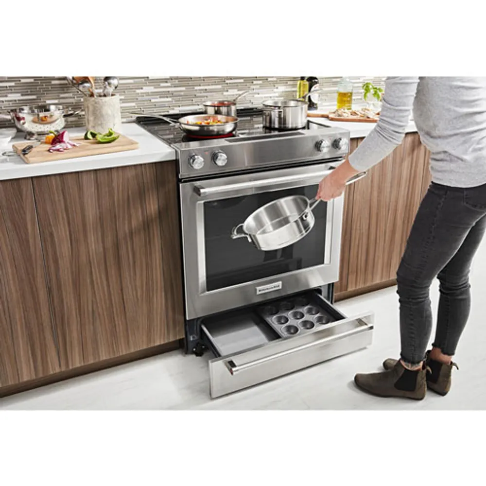 KitchenAid 30" 6.4 Cu. Ft. True Convection 5-Element Slide-In Electric Range (YKSEG700ESS) - Stainless