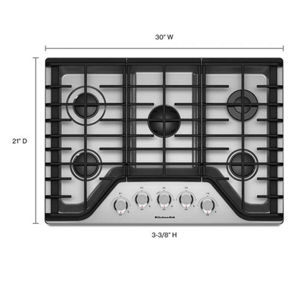 Surface de cuisson à gaz de 30 po à 5 brûleurs de KitchenAid (KCGS350ESS) - Acier inoxydable