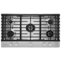 Surface de cuisson à gaz de 37 po à 5 brûleurs de KitchenAid (KCGS956ESS) - Acier inoxydable