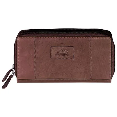 Mancini Casablanca Leather Double Zipper Clutch Wallet - Brown