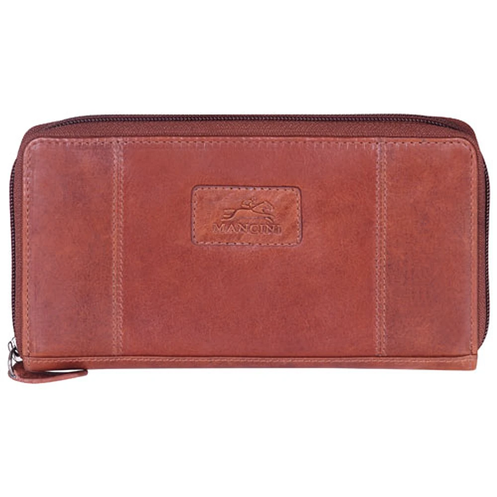 Mancini Casablanca Leather Zipper Clutch Wallet - Cognac