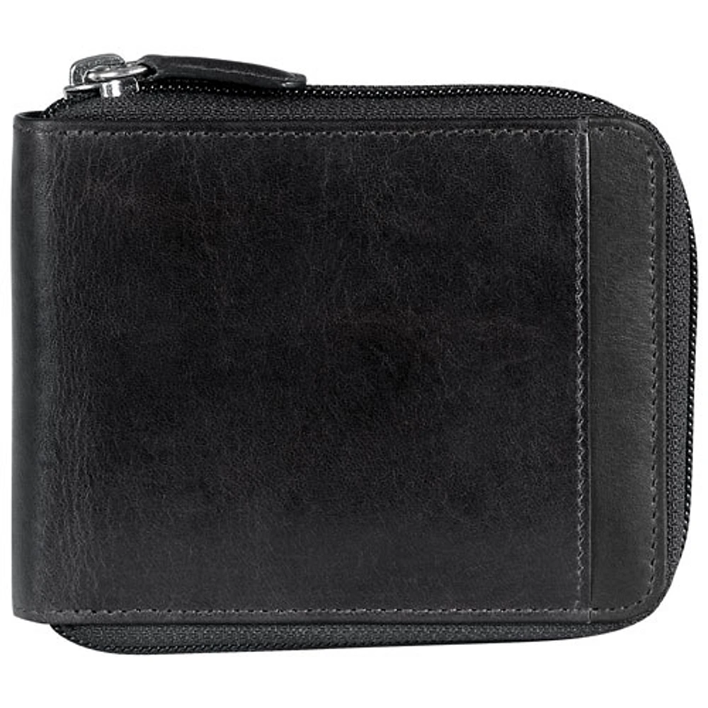 Mancini Casablanca Leather Zippered Wallet with Removable Passcase - Black