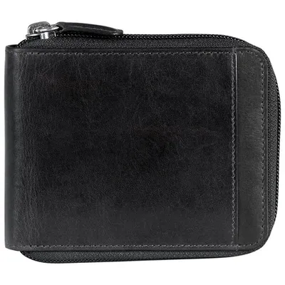 Mancini Casablanca Leather Zippered Wallet with Removable Passcase - Black