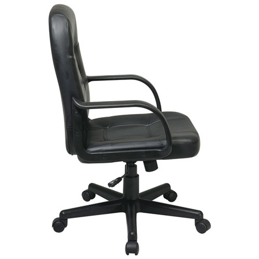 Work Smart Ergonomic Mid-Back Bonded Leather Manager Chair - Black