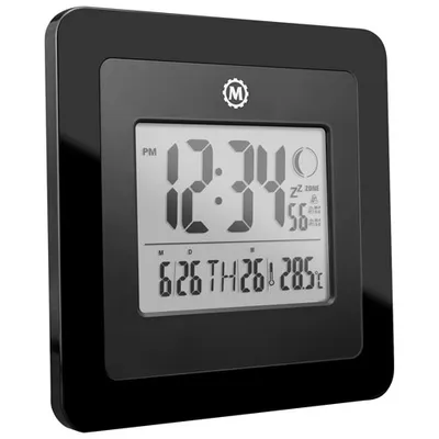 Marathon Digital Wall Clock with Moon Phase Display (CL030049BK) - Black