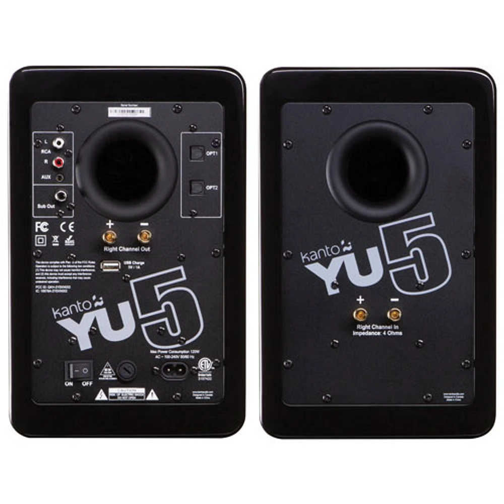 Kanto YU5 80-Watt Bluetooth Bookshelf Speaker - Gloss Black - Pair