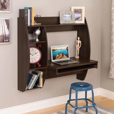 Modern Floating Desk with Shelves - Espresso